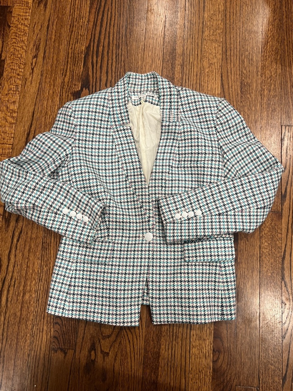 Houndstooth Blazer in maroon, cream, mauve & Teal